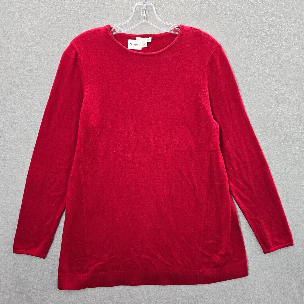 J Jill Women Sweater Small Red Tunic Crew‎ Neck Long Sleeve Pullover Nylon
